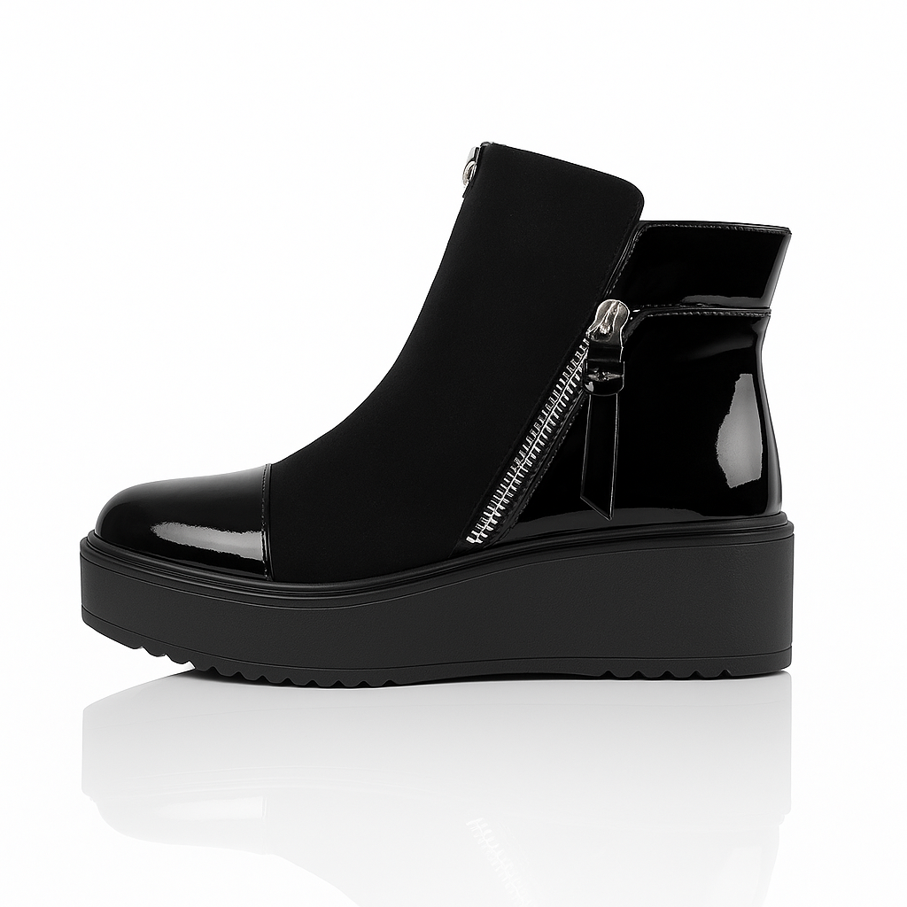 Bottines noires femme compensées – Camila (Vernis ou Simili Cuir)