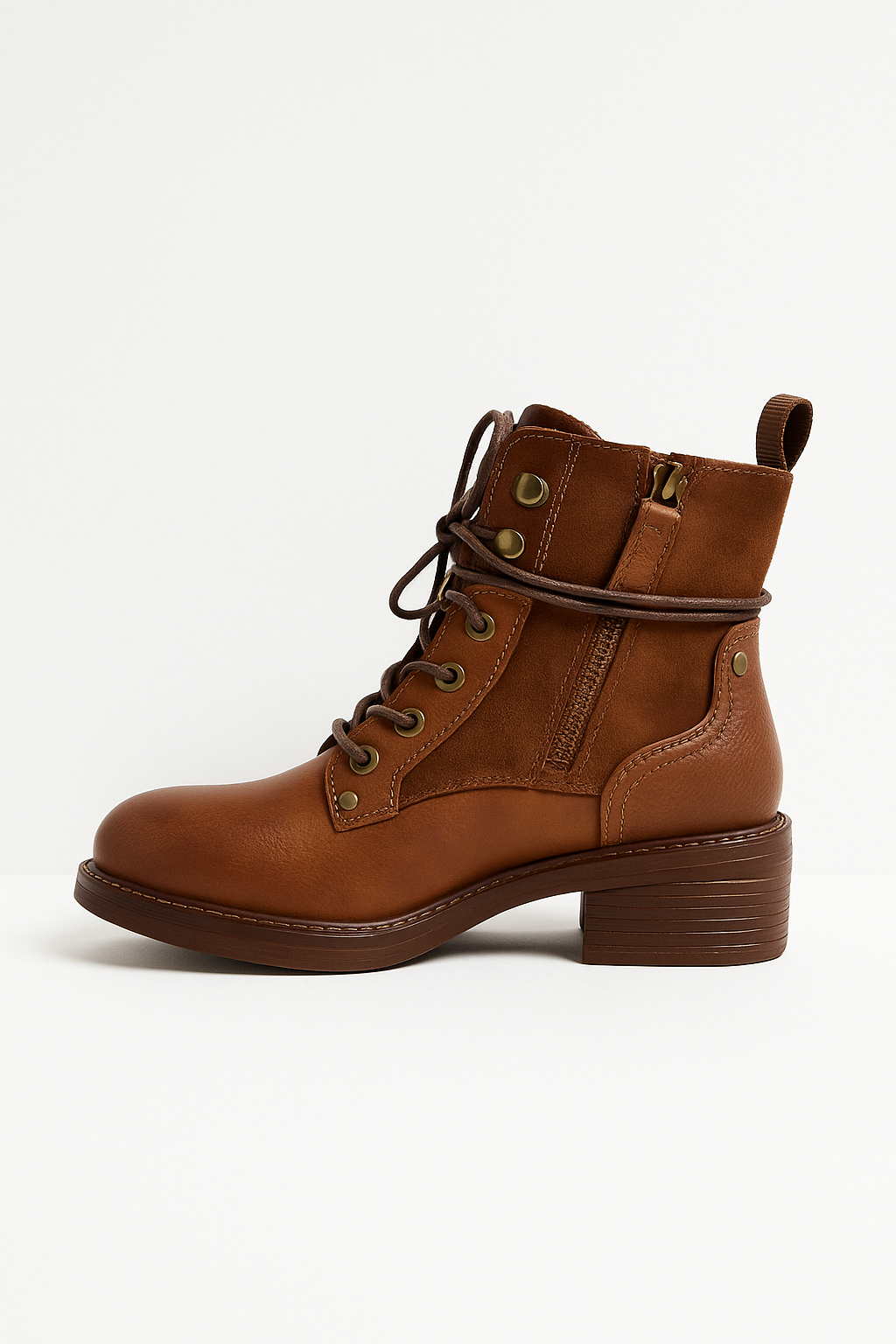Boots à lacets femme Emma – Simili cuir avec zip (Noir ou Marron)