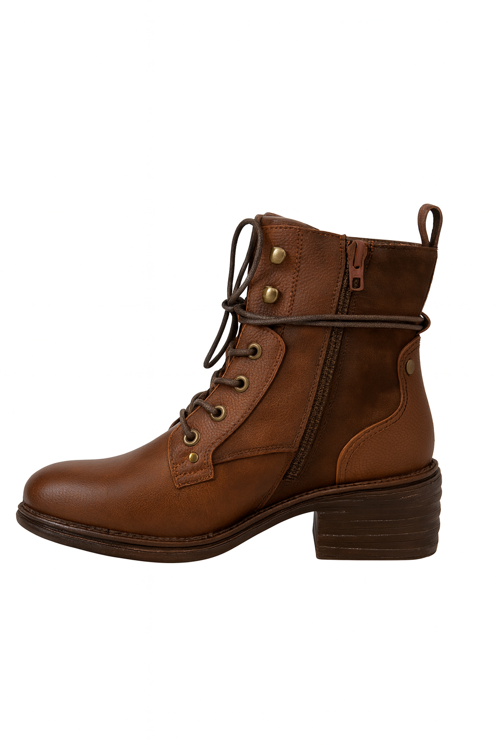 Boots à lacets femme Emma – Simili cuir avec zip (Noir ou Marron)