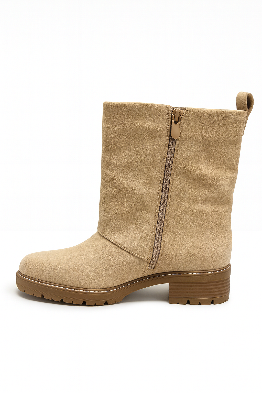 Boots mi-mollet femme Mila – Effet daim avec zip (Noir ou Beige)