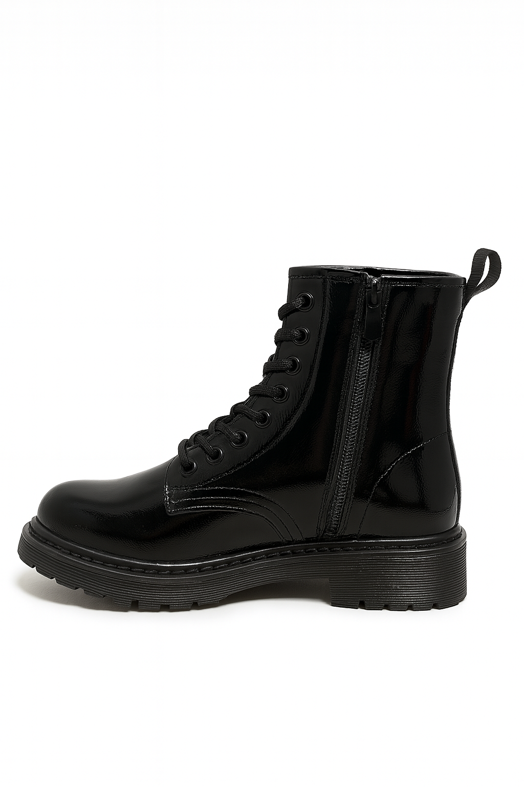 Combat boots noires femme Alix – Vernis avec zip ( noir ou bordeaux )