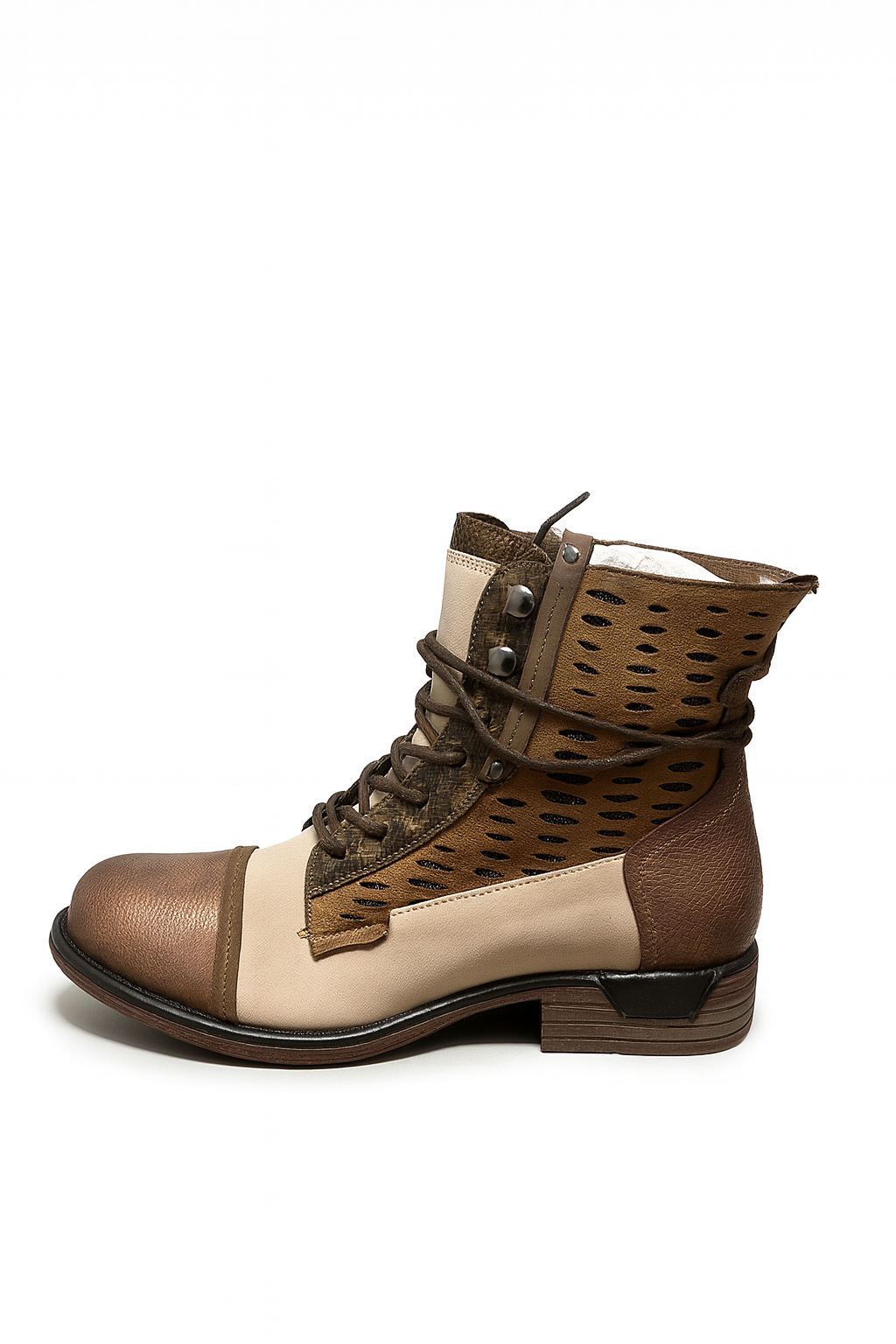 Boots à lacets femme Naomi – Multimatières avec zip (Marron ou Argenté)
