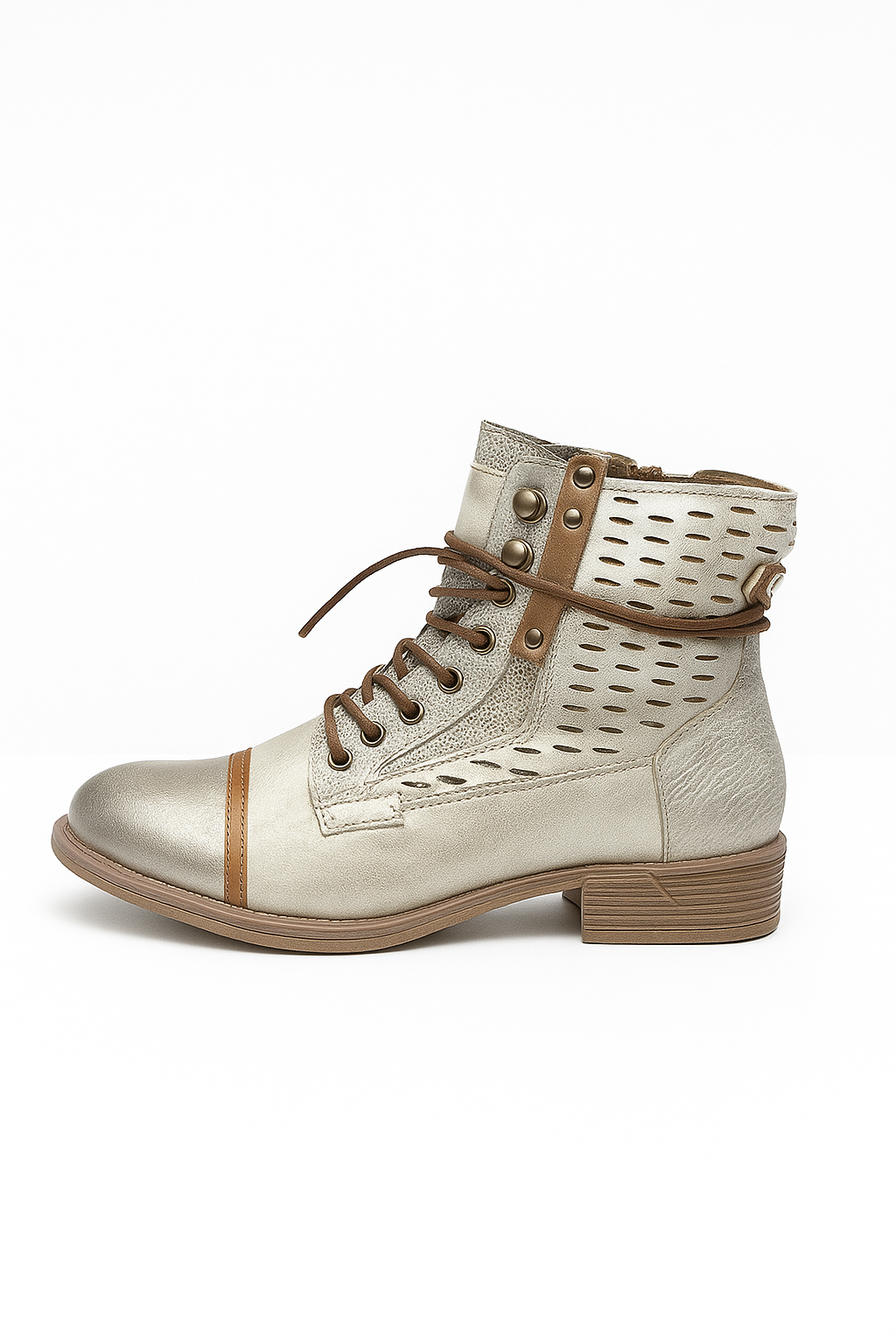 Boots à lacets femme Naomi – Multimatières avec zip (Marron ou Argenté)