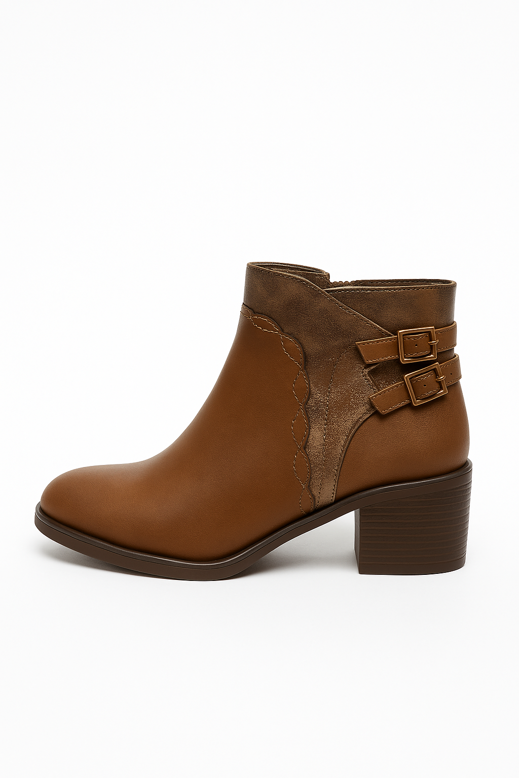 Bottines Élisa à Talon Bloc avec Boucles – Marron & Noir