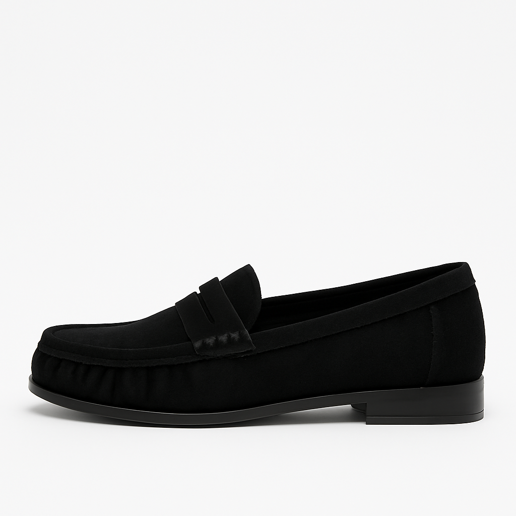 Mocassins en daim froncé – Noir & Marron