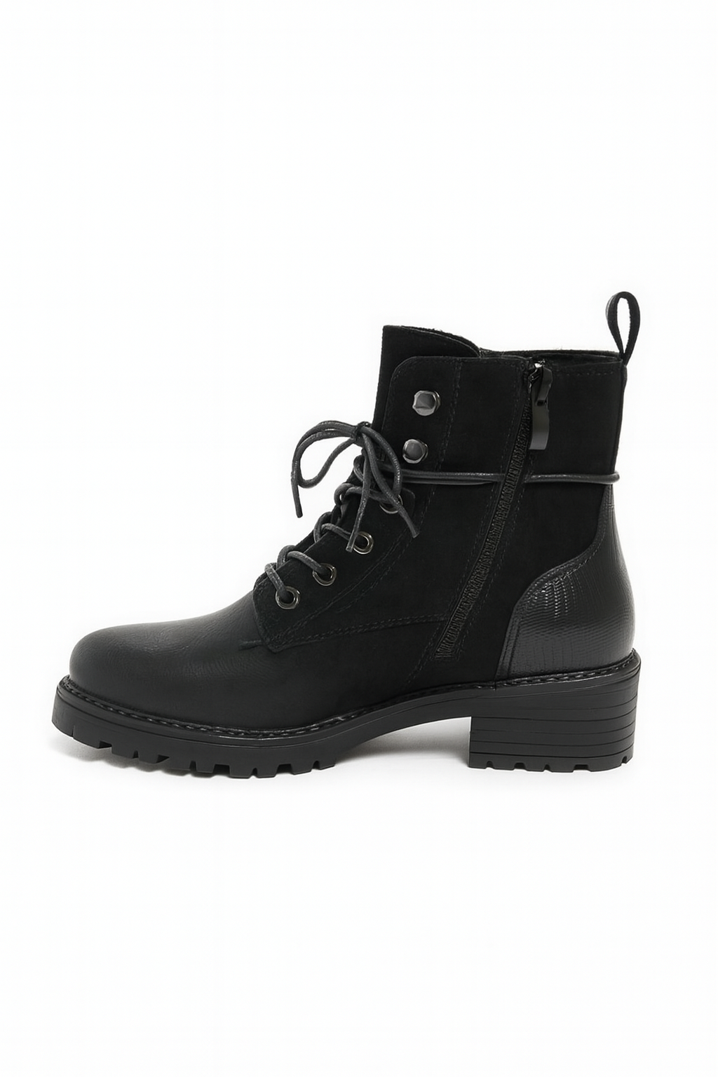 Boots à lacets femme Emma – Simili cuir avec zip (Noir ou Marron)
