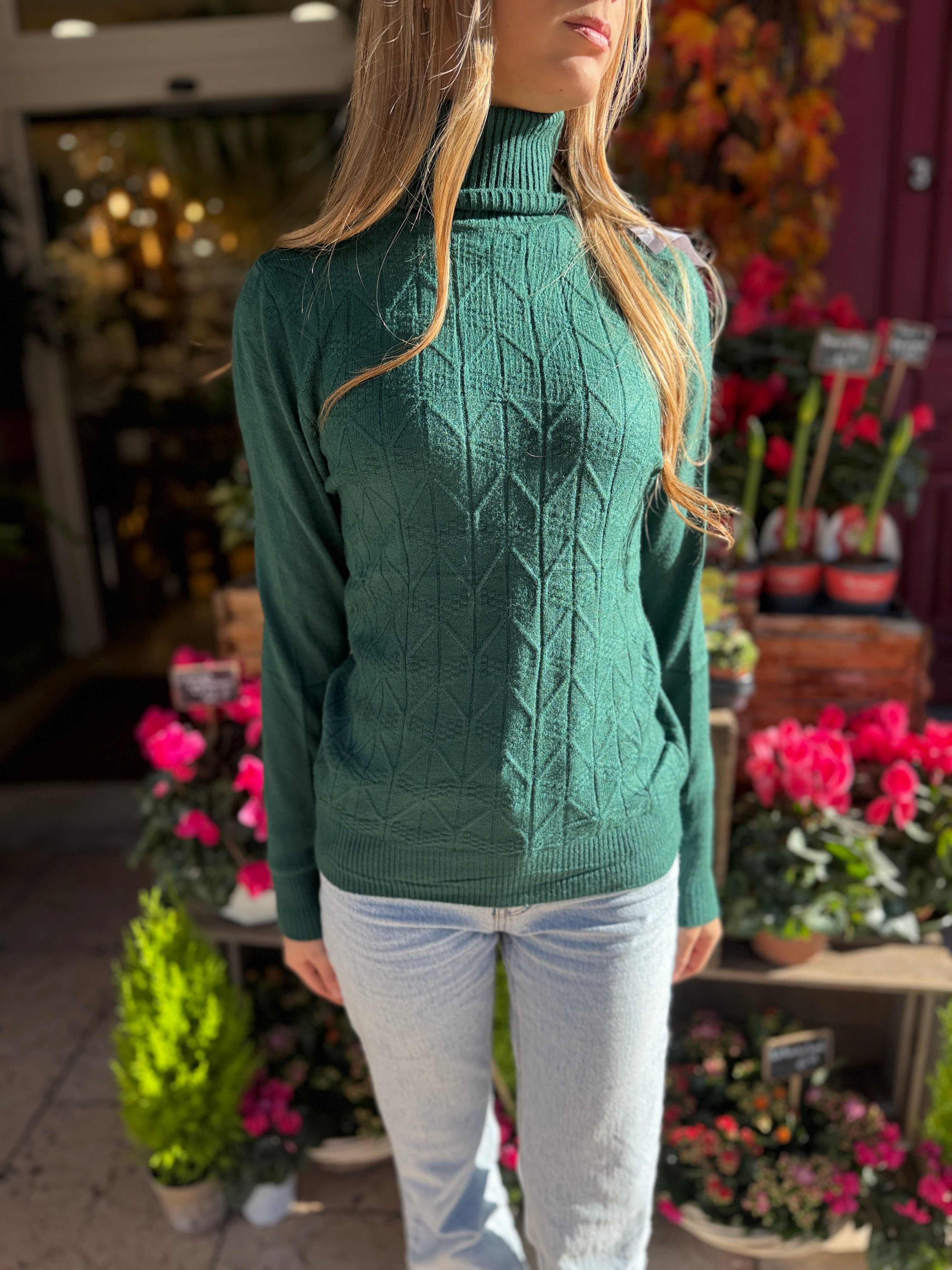 Pull Col Roulé Motif Losanges – Taille Unique – 10 €