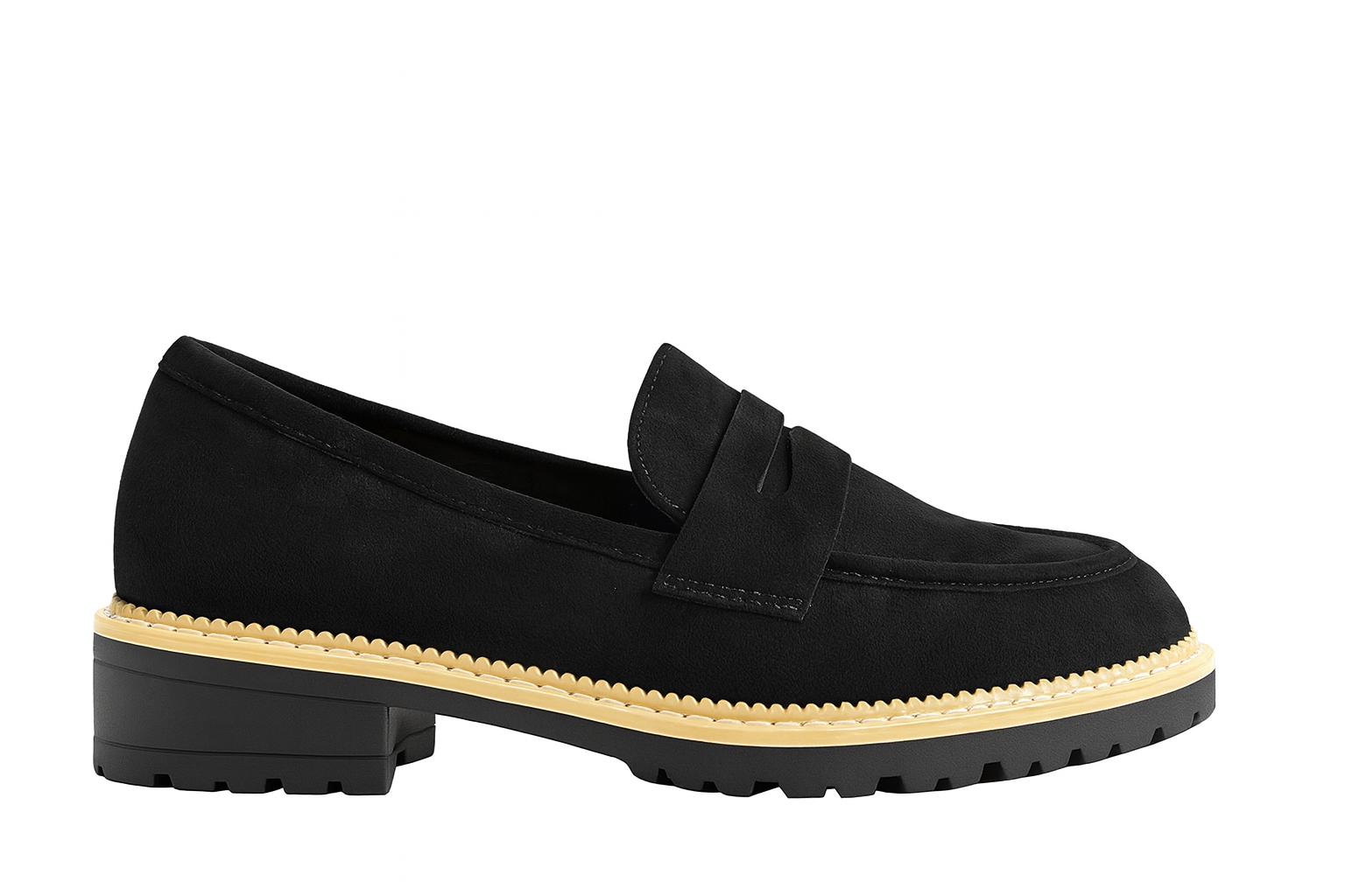 Mocassins noirs en daim avec semelle contrastée