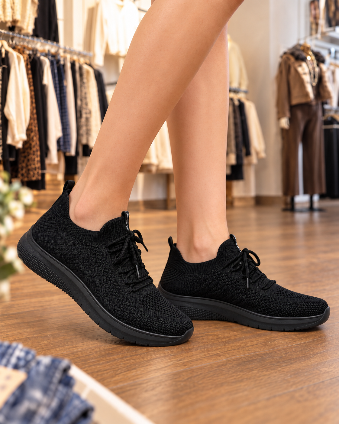 Baskets ultra légères en maille noires portées dans la boutique KIFFEUR