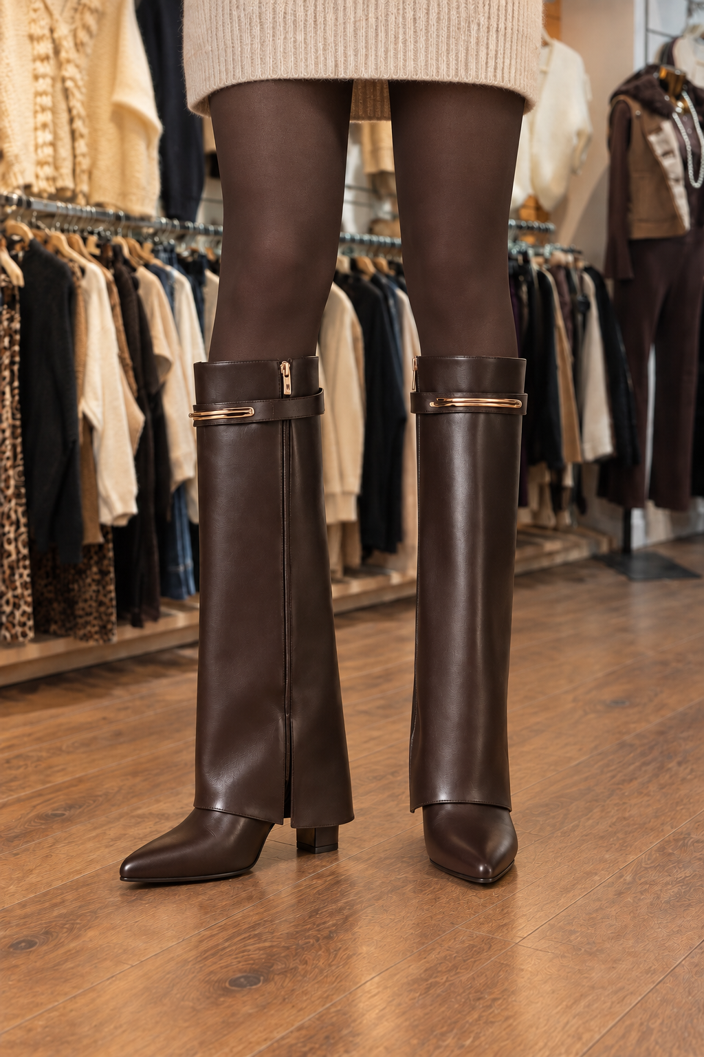Bottes hautes pointues marron dans la boutique KIFFEUR