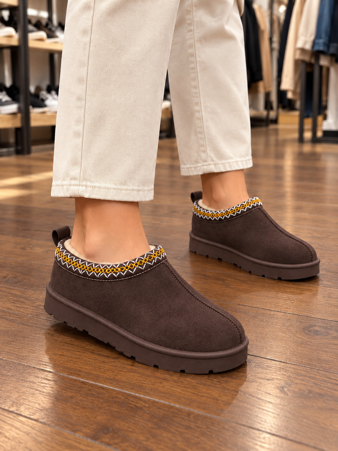 Chaussures fourrées basses marron chocolat pour femme – KIFFEUR