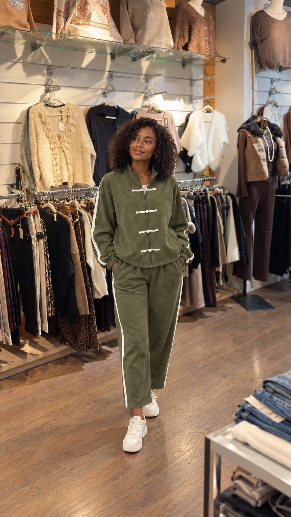 Ensemble deux pièces en suédine kaki femme KIFFEUR