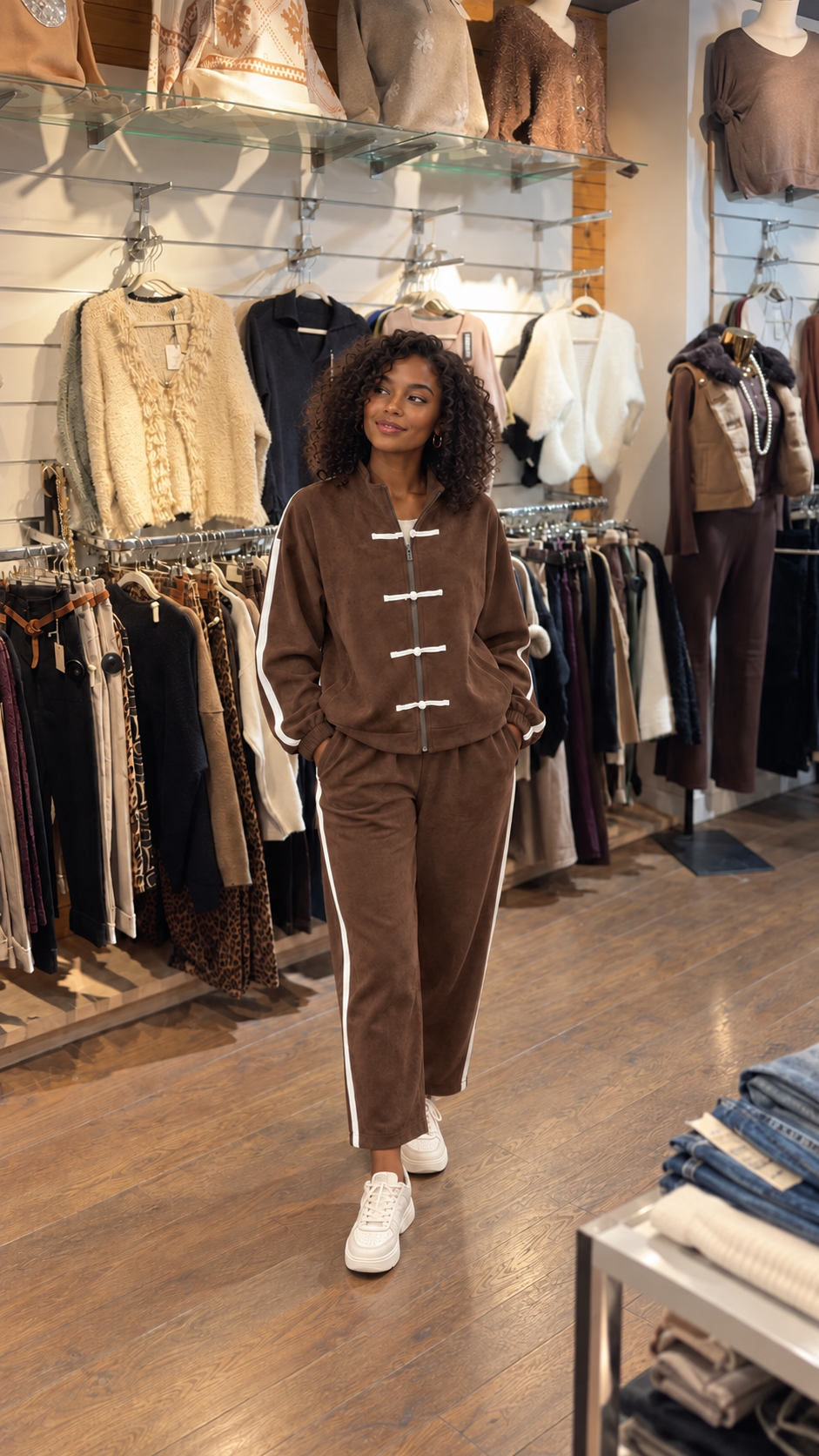 Ensemble deux pièces en suédine marron femme KIFFEUR