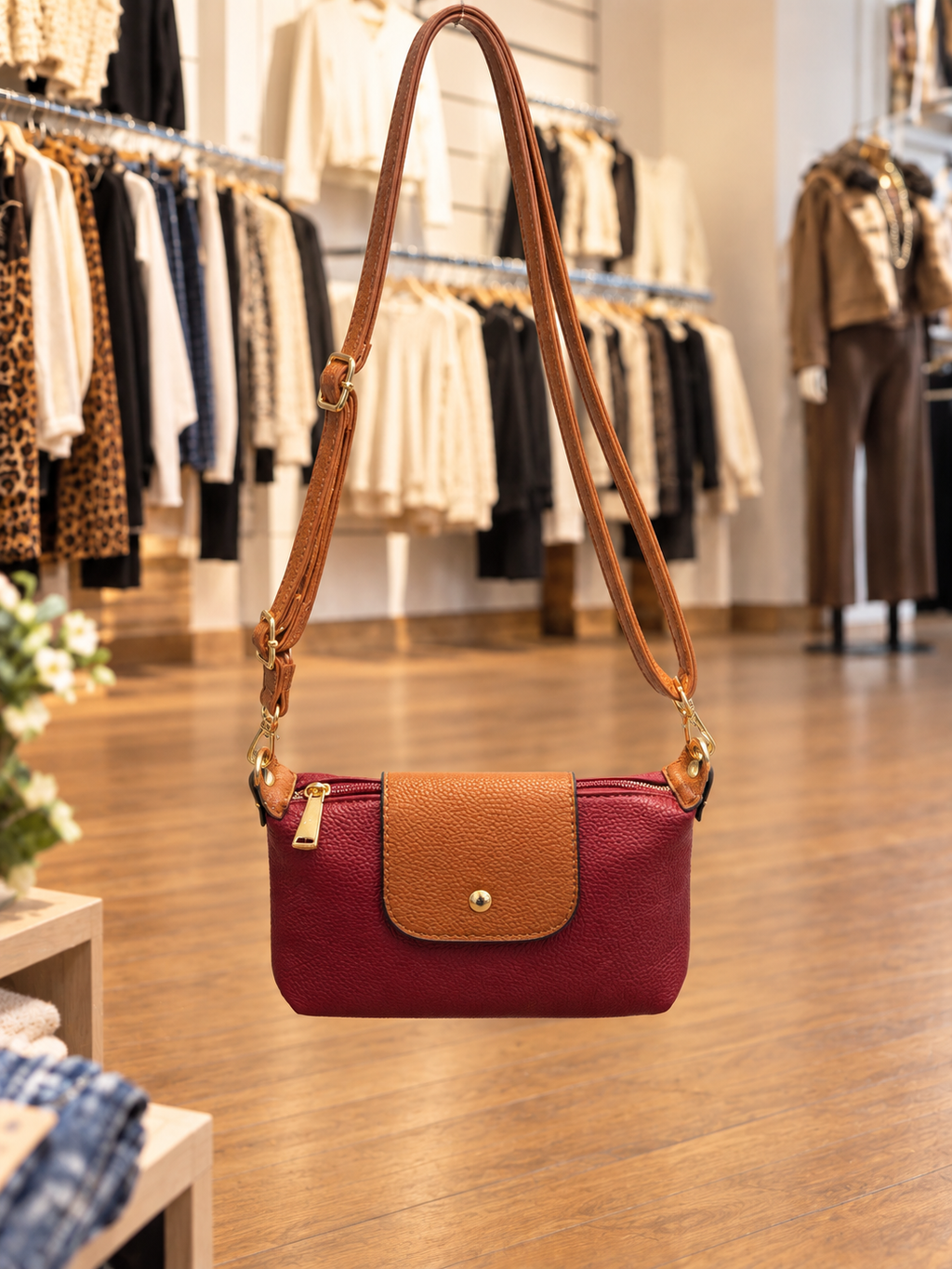 Petite pochette bordeaux et camel KIFFEUR