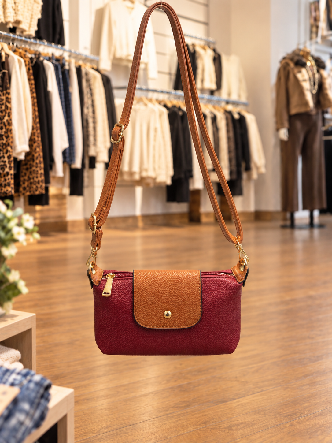 Petite pochette bordeaux et camel KIFFEUR