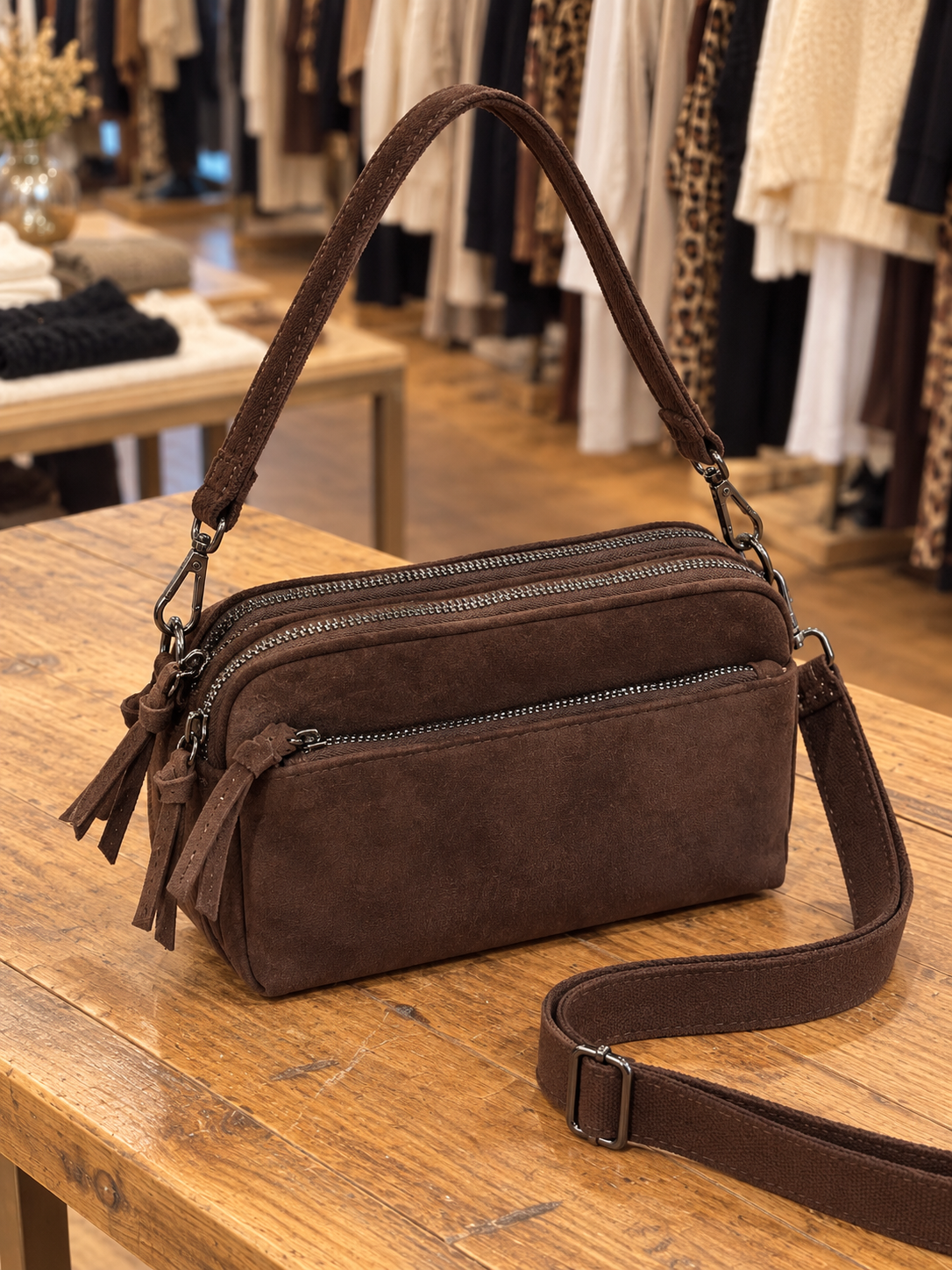 Détails des compartiments du sac bandoulière marron chocolat – KIFFEUR